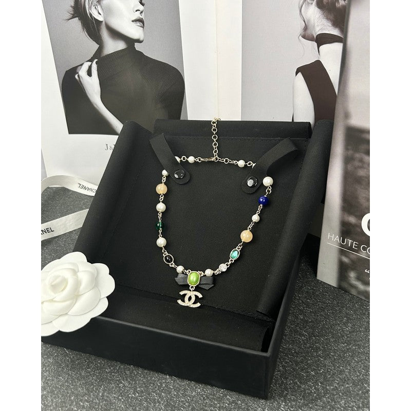Chanel Crystal Bow 18K Gold Necklace