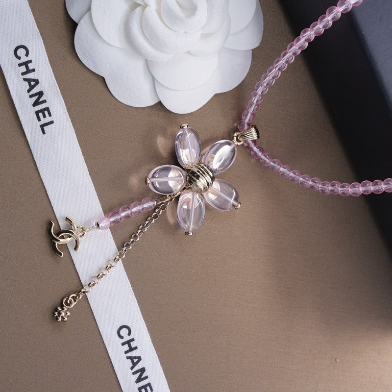 Chanel Purple Crystal Flower 18K Gold Necklace
