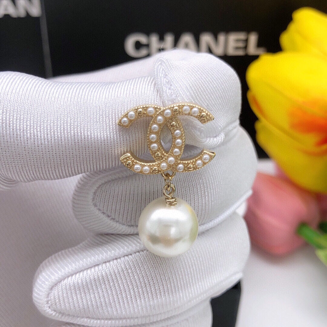 Chanel Pearl Drop 18K Gold Earrings