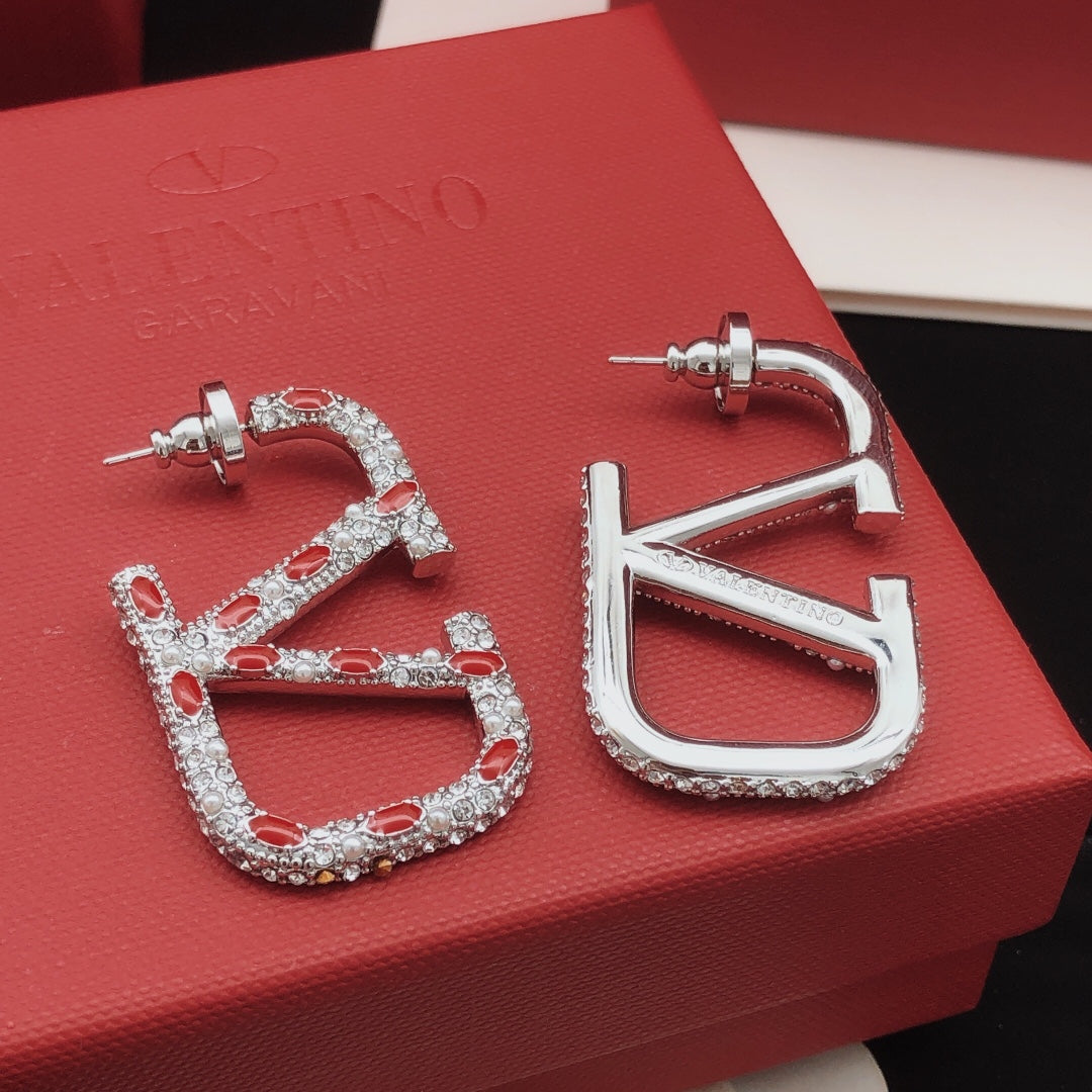 Valentino Red Crystal 18K Gold Earrings
