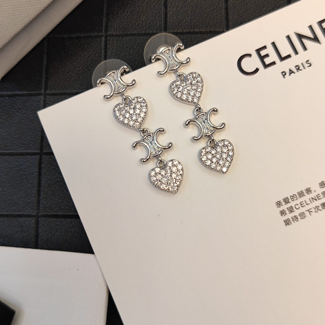 Celine Heart Pendant 18K Gold Earrings