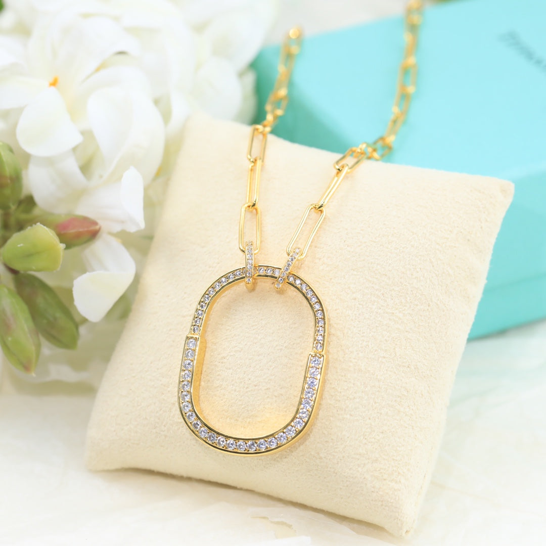 Tiffany Lock Pendant Pave Diamonds 18K Gold Necklace