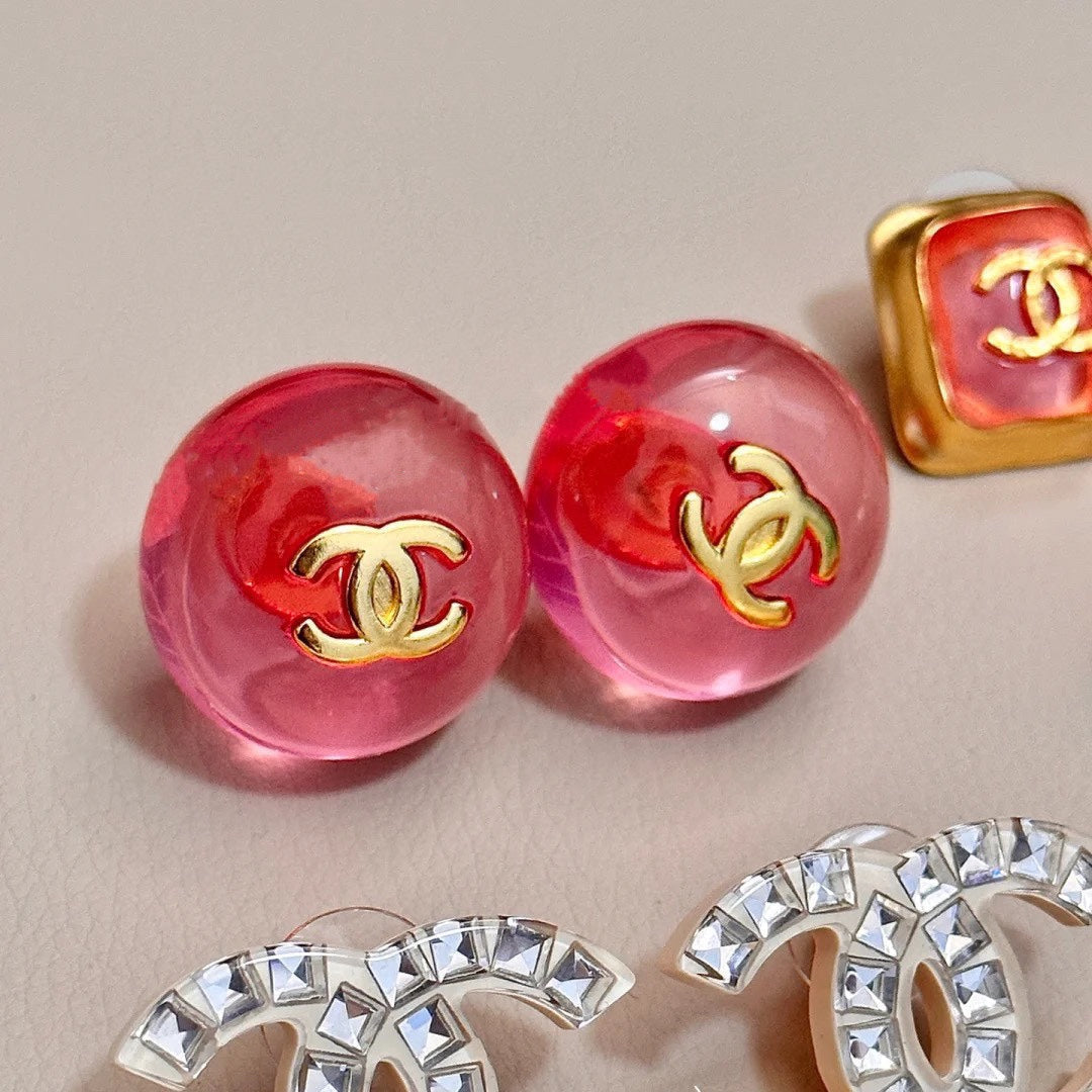 Chanel Pink Crystal 18K Gold Earrings
