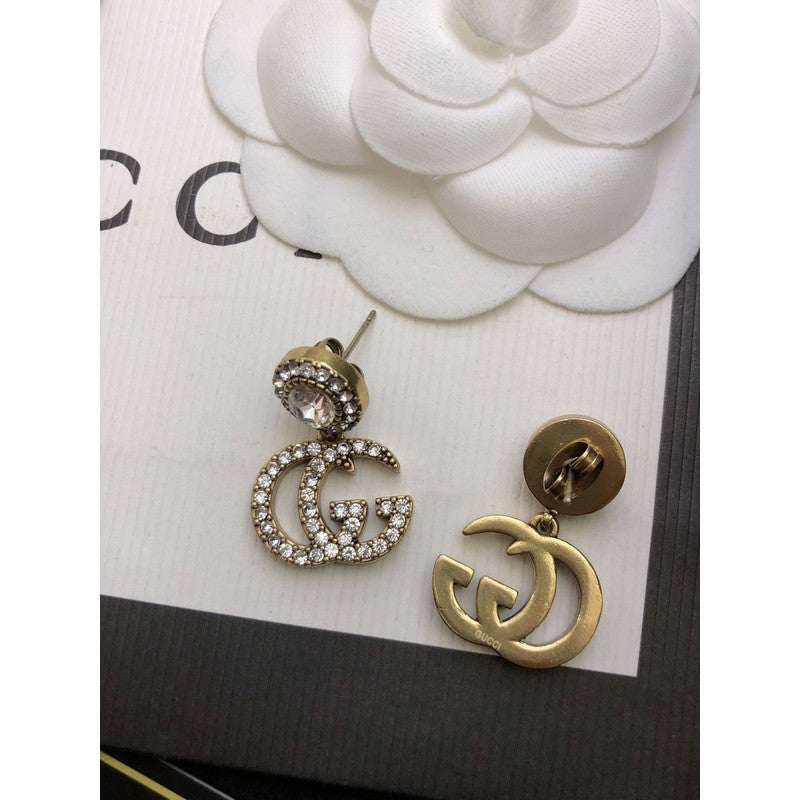 Gucci Double GucciCrystal Pendant 18K Gold Earrings