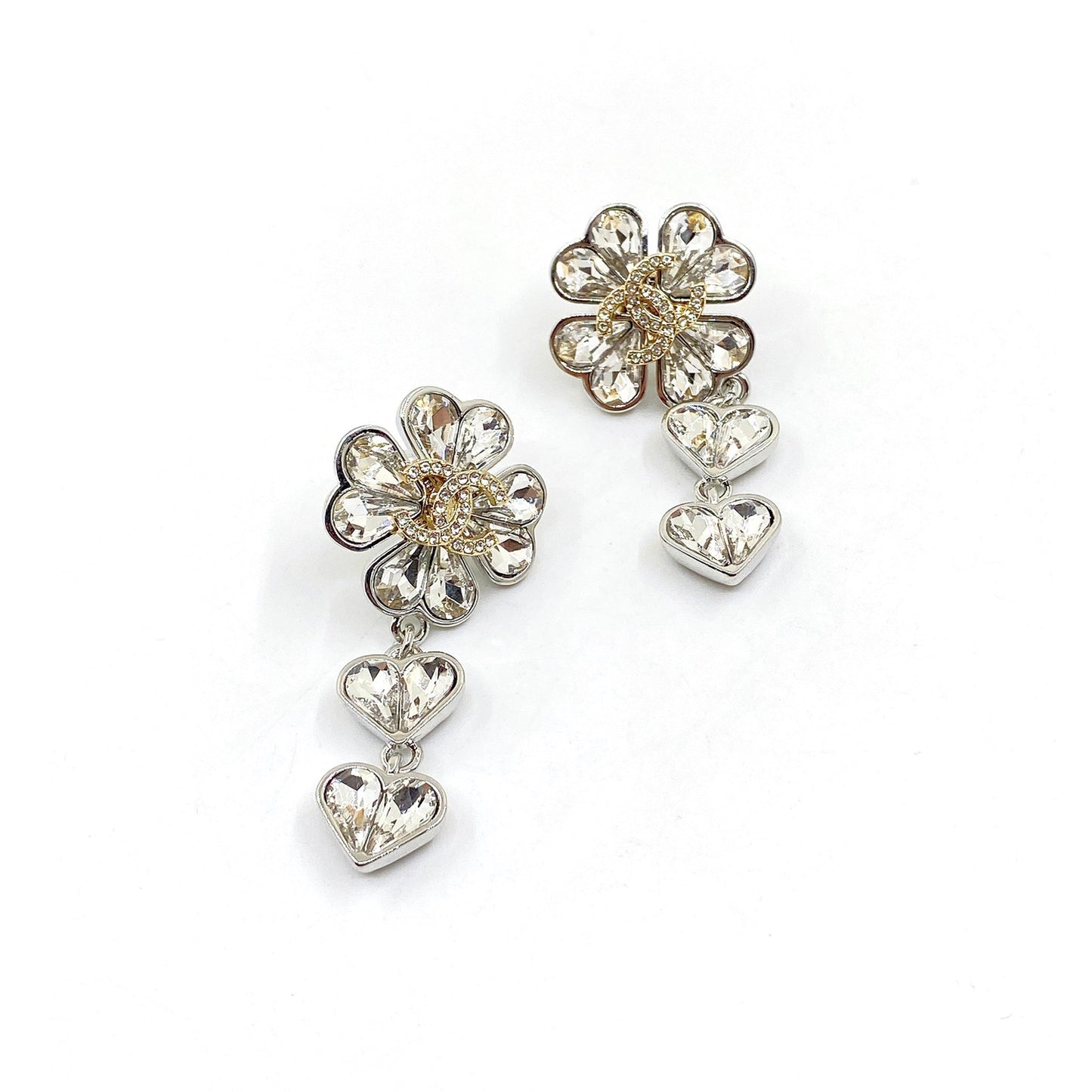 Chanel Crystal Flower 18K Gold Earrings