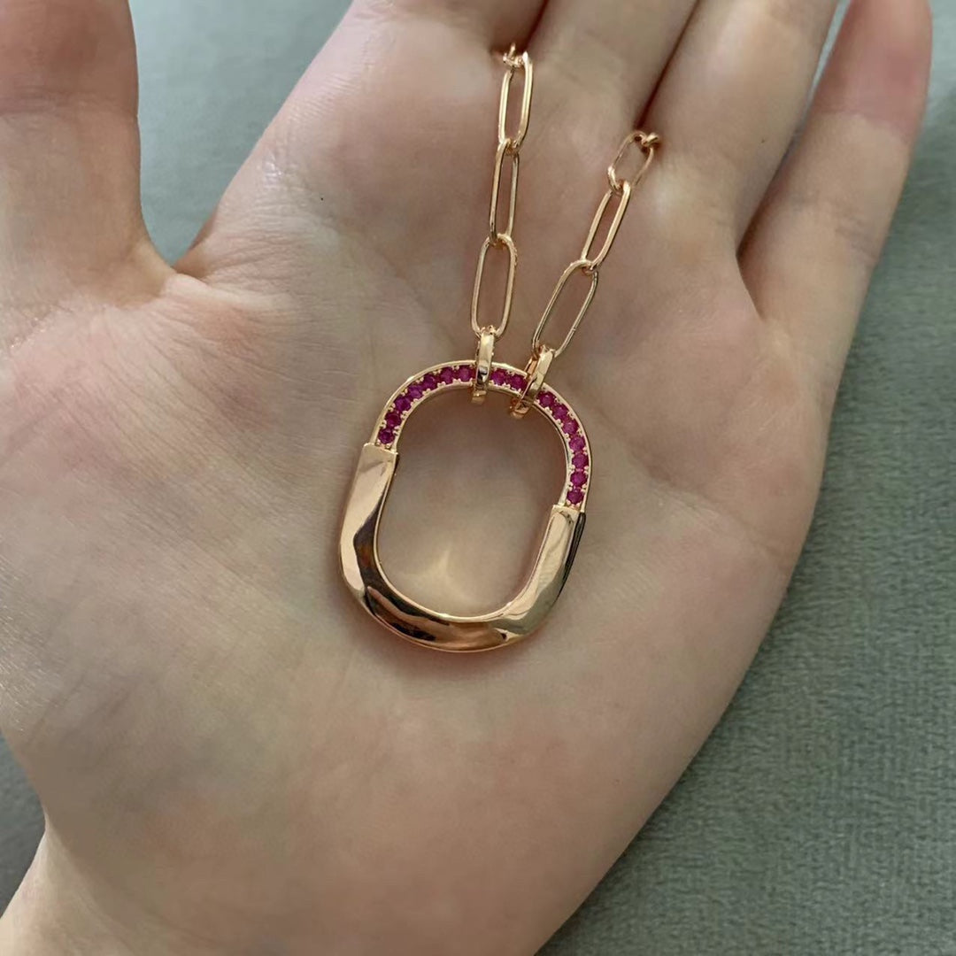 Tiffany Lock Pink Pave Diamonds 18K Gold Necklace