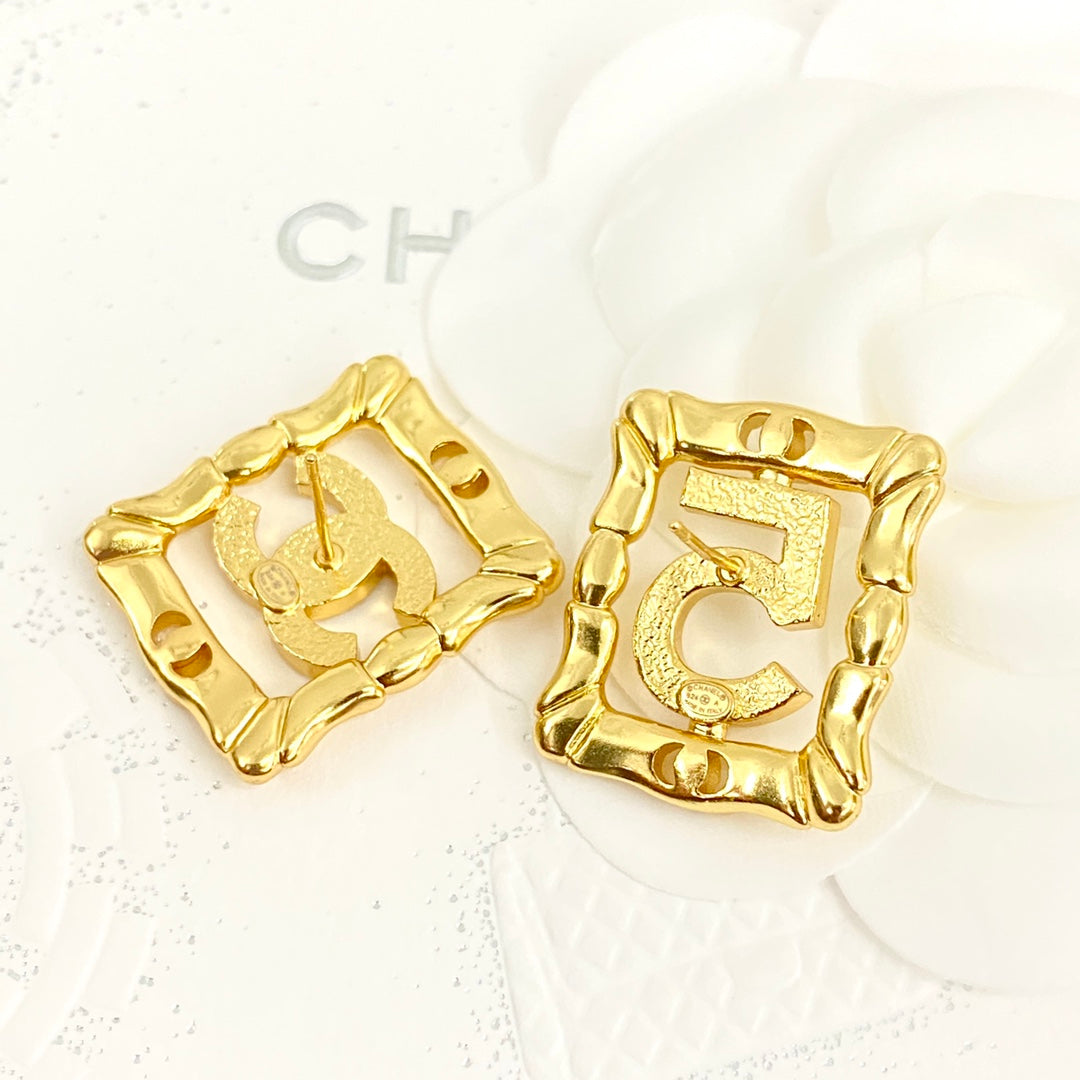 Chanel No.5 Square Diamond 18K Gold Earrings