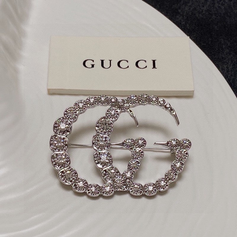 Gucci Double Crystal 18K Gold Brooch