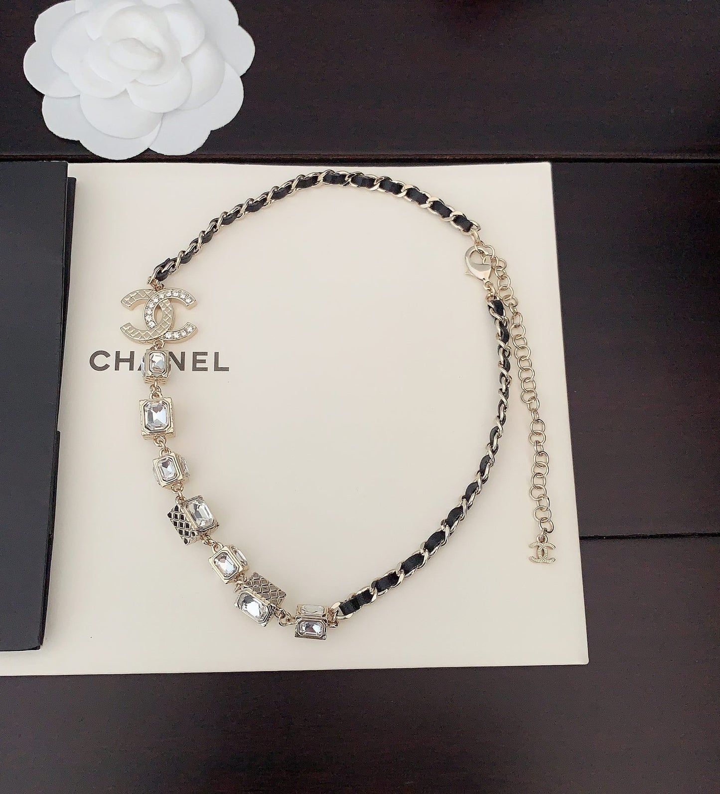 Chanel Square Crystal Choker 18K Gold Necklace