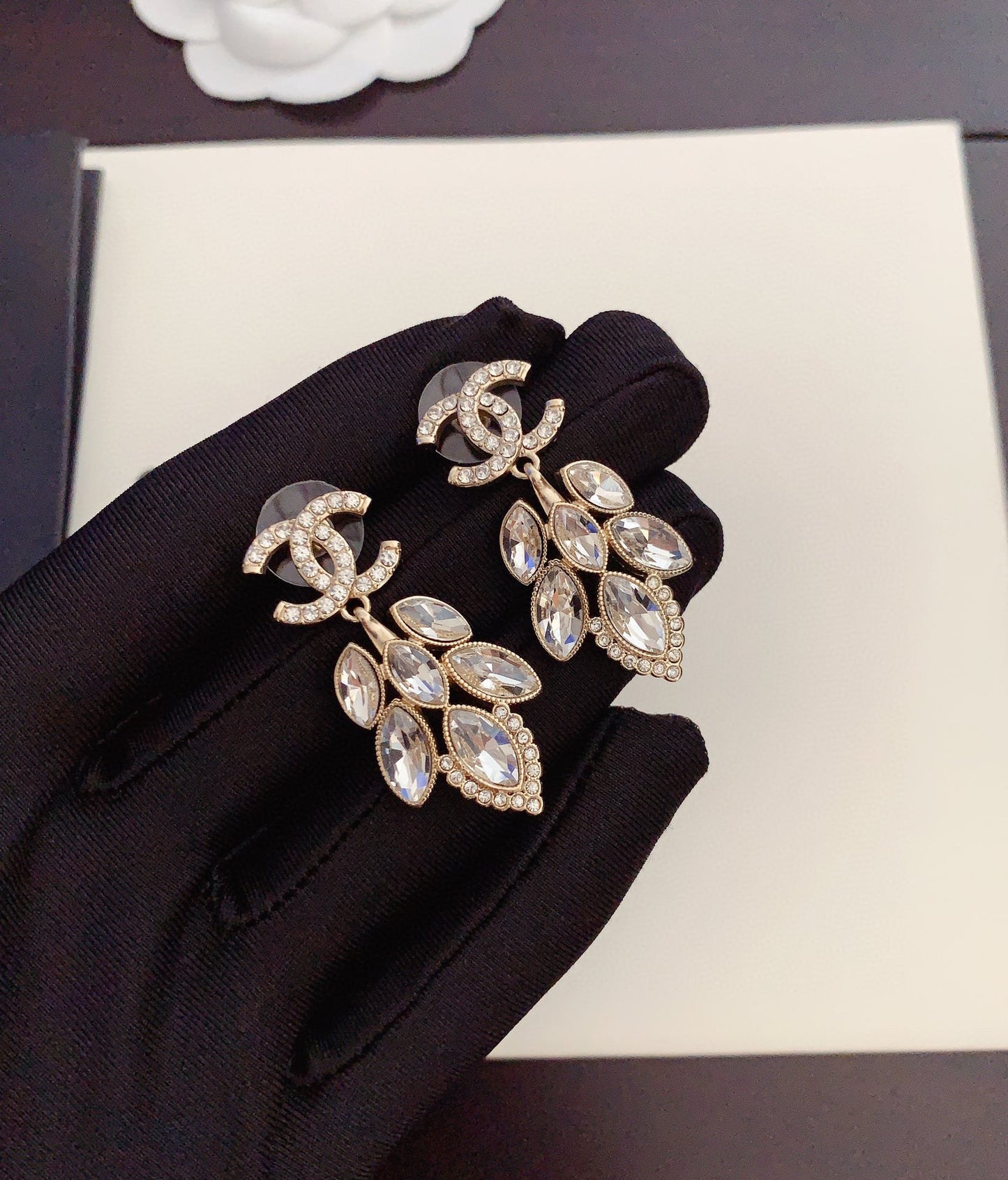 Chanel Crystals Pendant 18K Gold Earrings