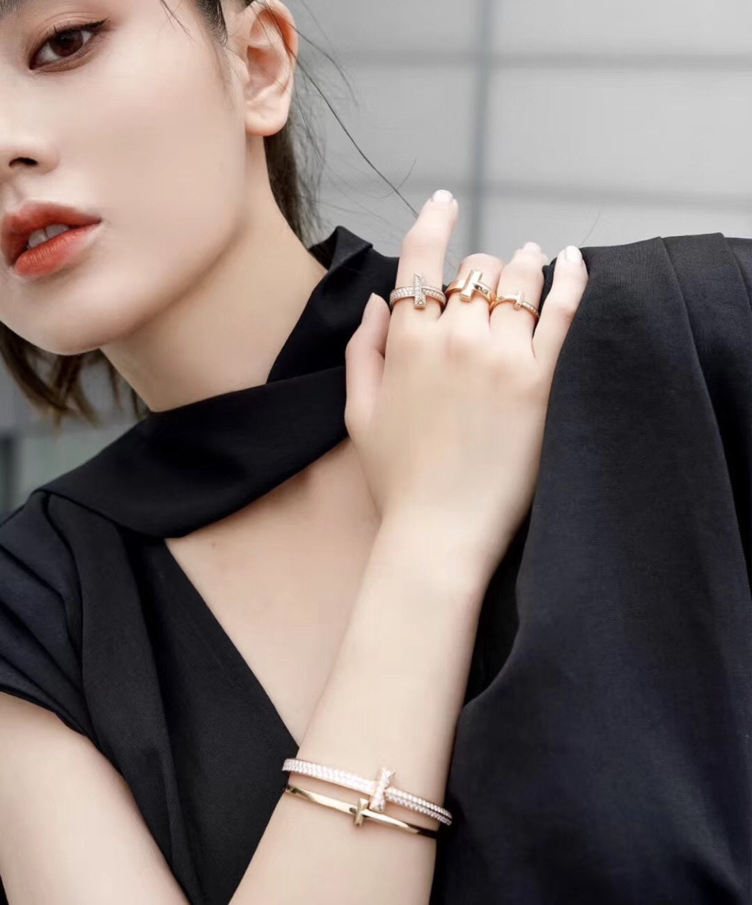 T1 Wide Diamond Hinged Bangle 18K Gold Bracelet