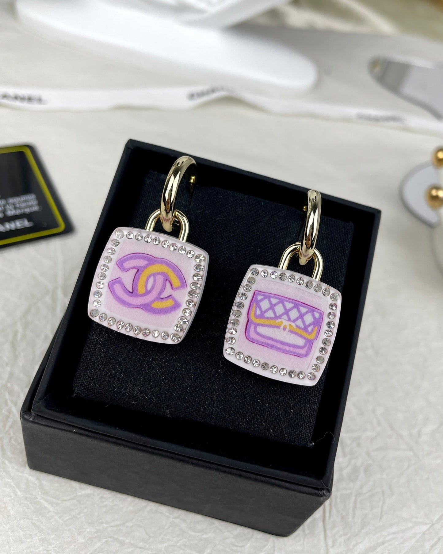 Chanel Pink Bottle 18K Gold Earrings