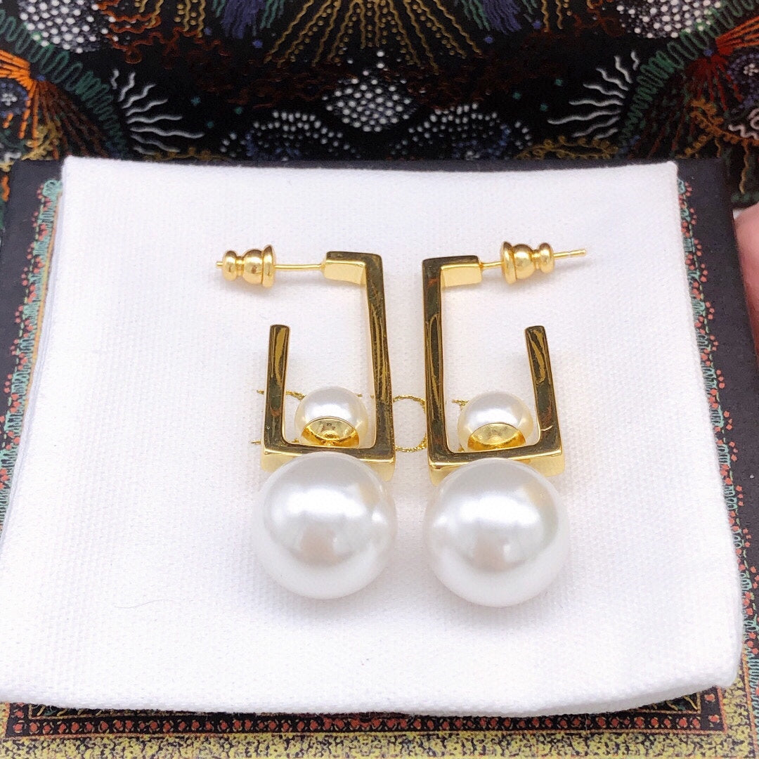 Dior Square Pearl 18K Gold Earrings