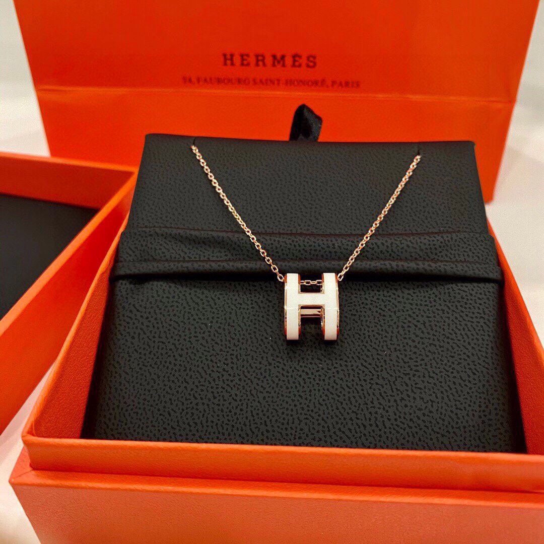 Hermes Mini Pop White 18K Gold Necklace