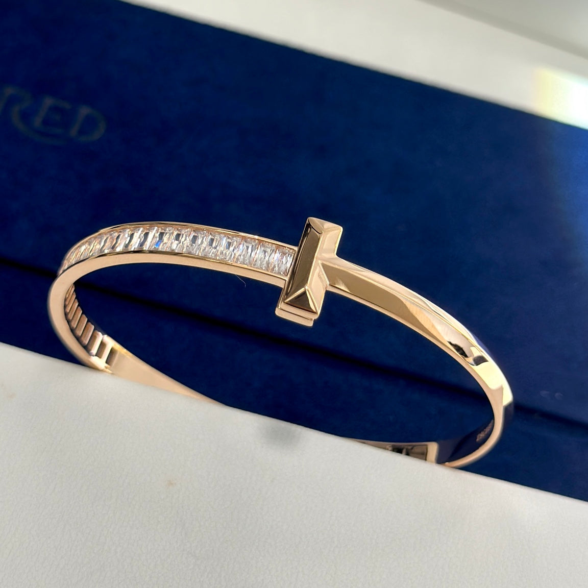 T1 Wide Diamond Hinged 18K Gold Bracelet
