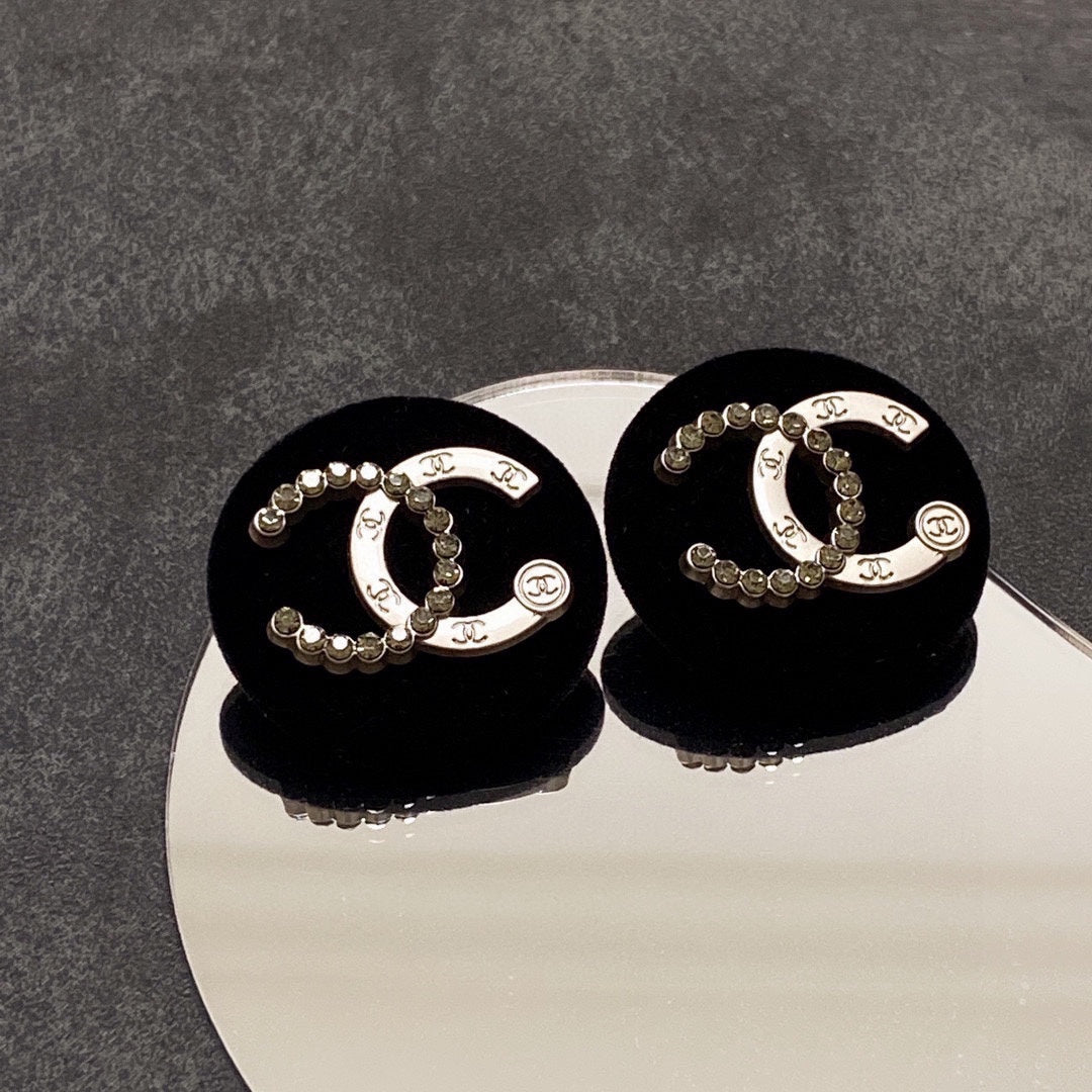 Chanel Black Resin Circle 18K Gold Earrings