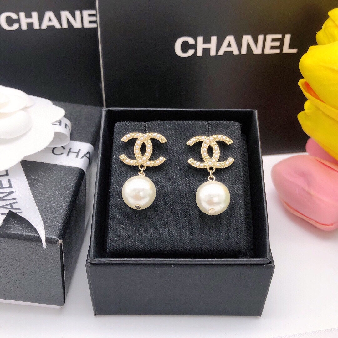 Chanel Pearl Drop 18K Gold Earrings