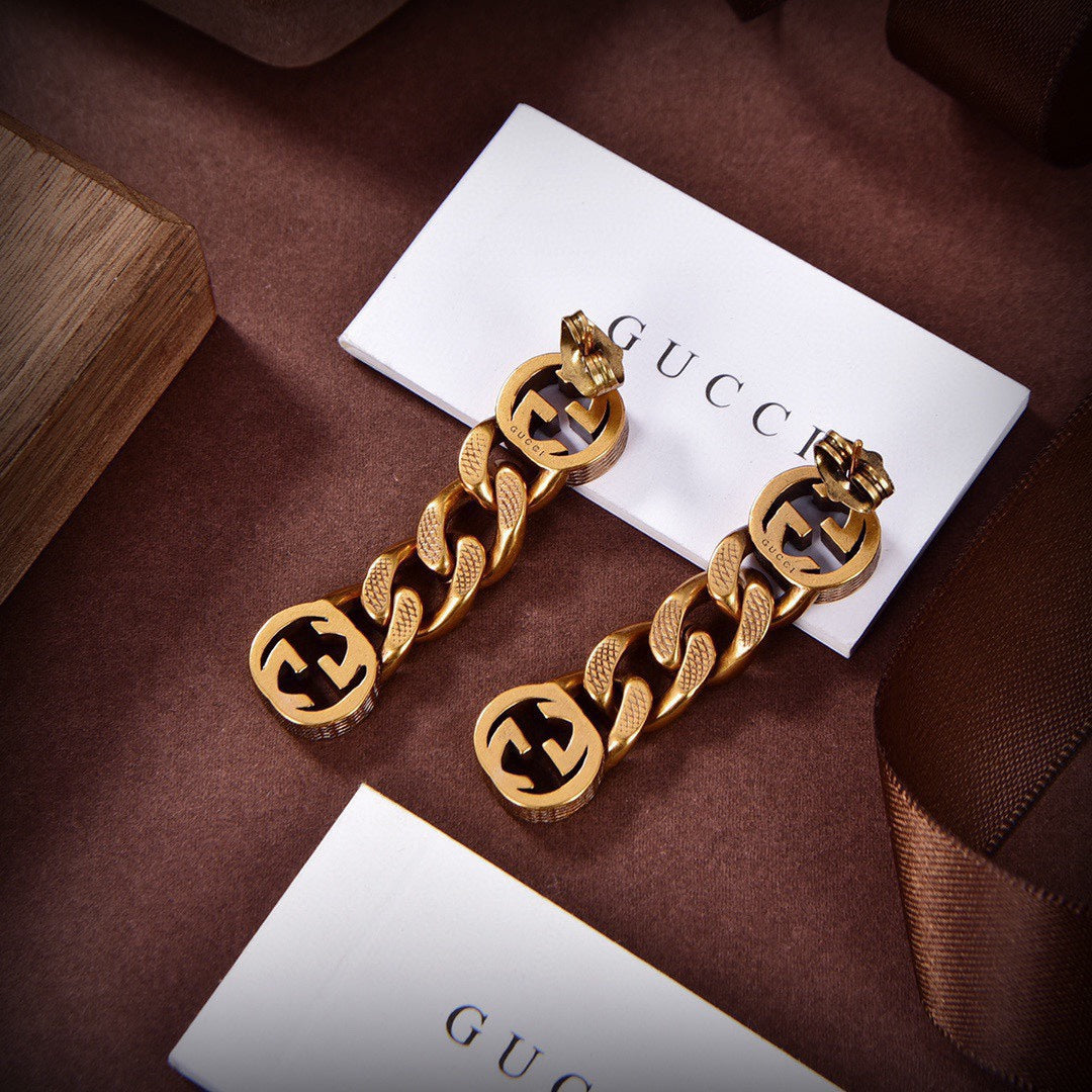 Gucci Double Chain 18K Gold Earrings