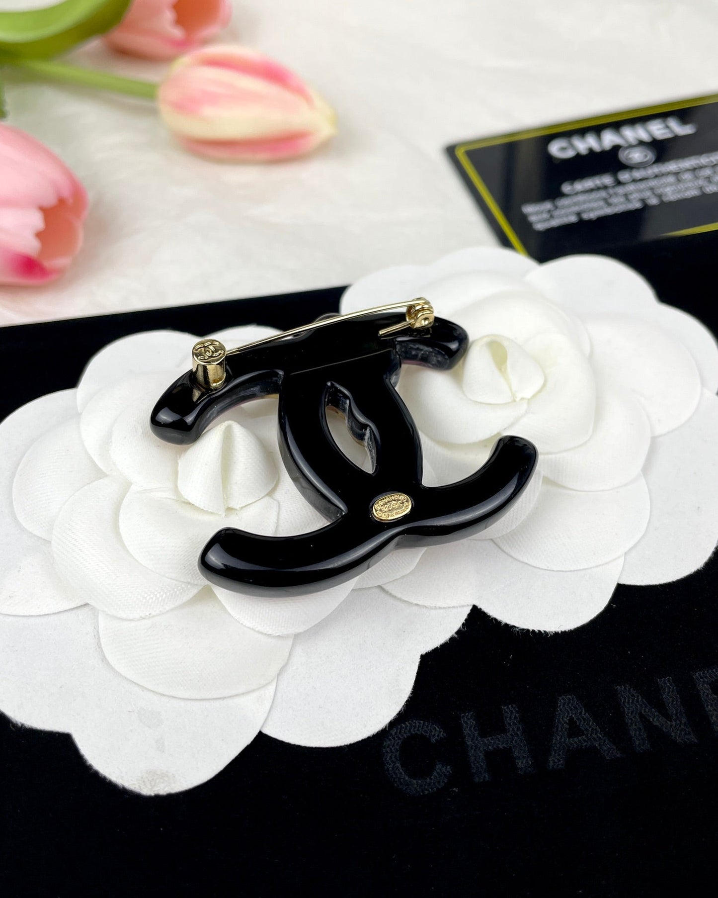 Chanel Pink Resin 18K Gold Brooch