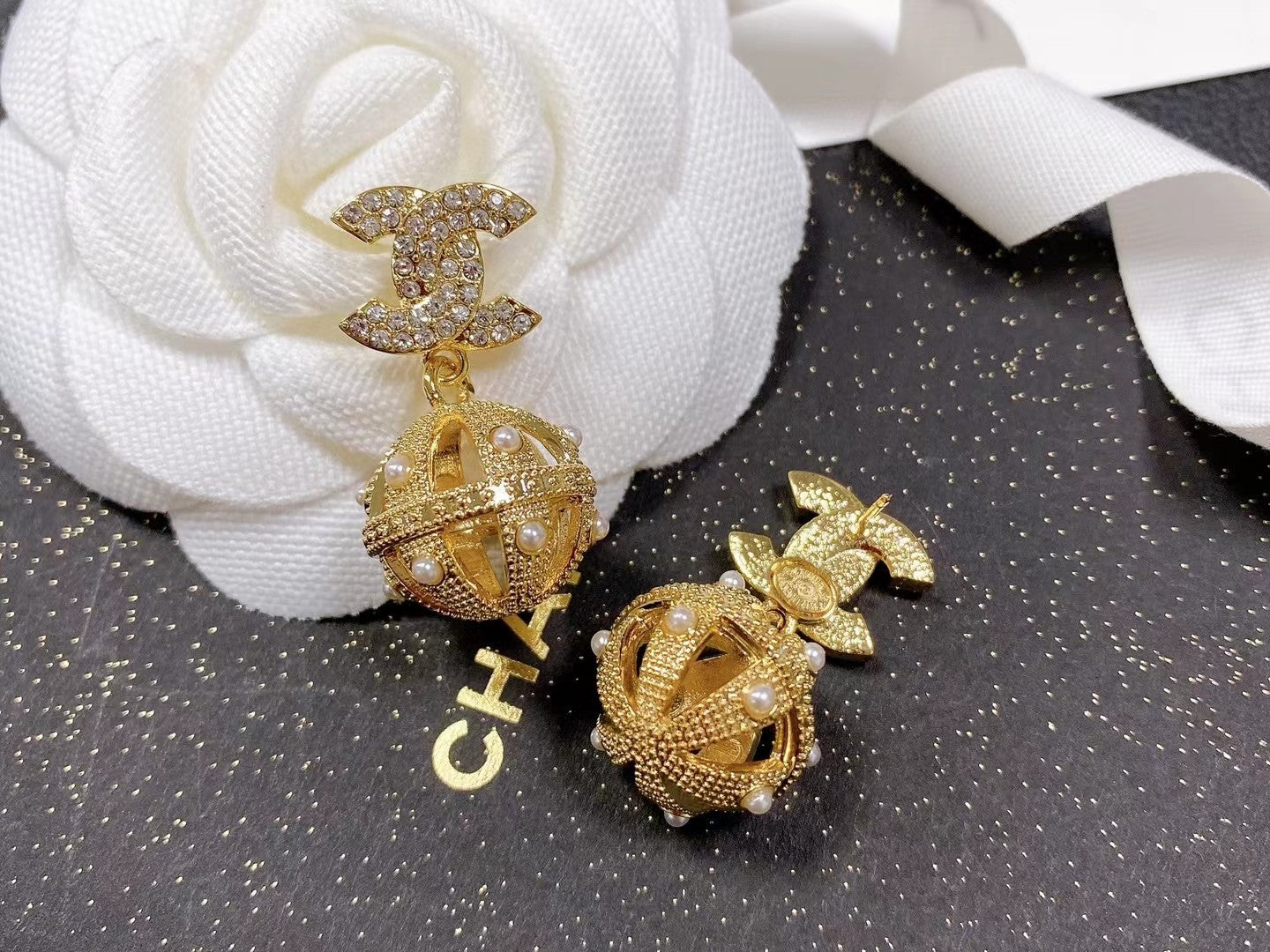 Chanel Ball Drop 18K Gold Earrings