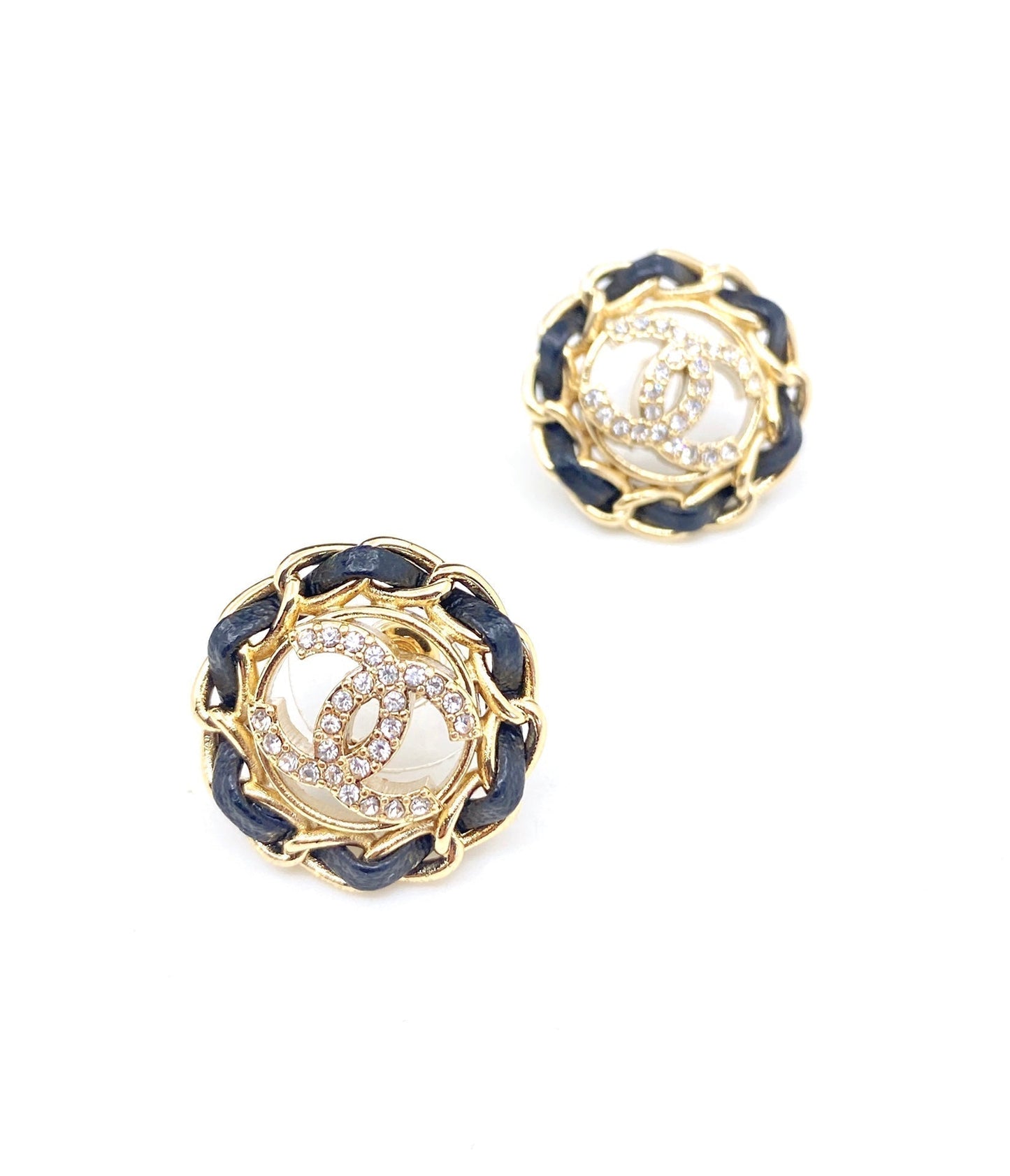 Chanel Black Leather 18K Gold Earrings