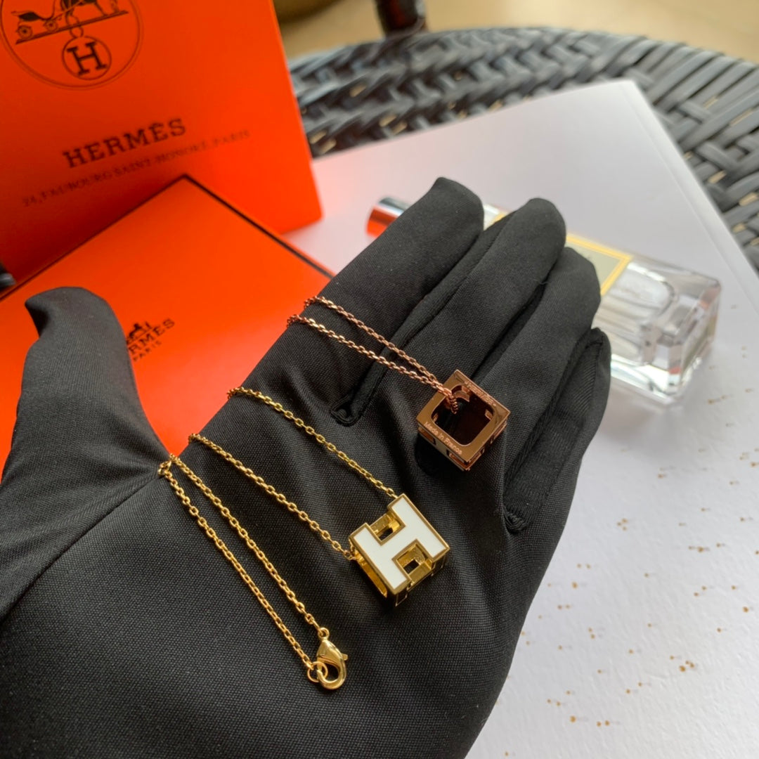 Hermes Cage D'H White 18K Gold Necklace