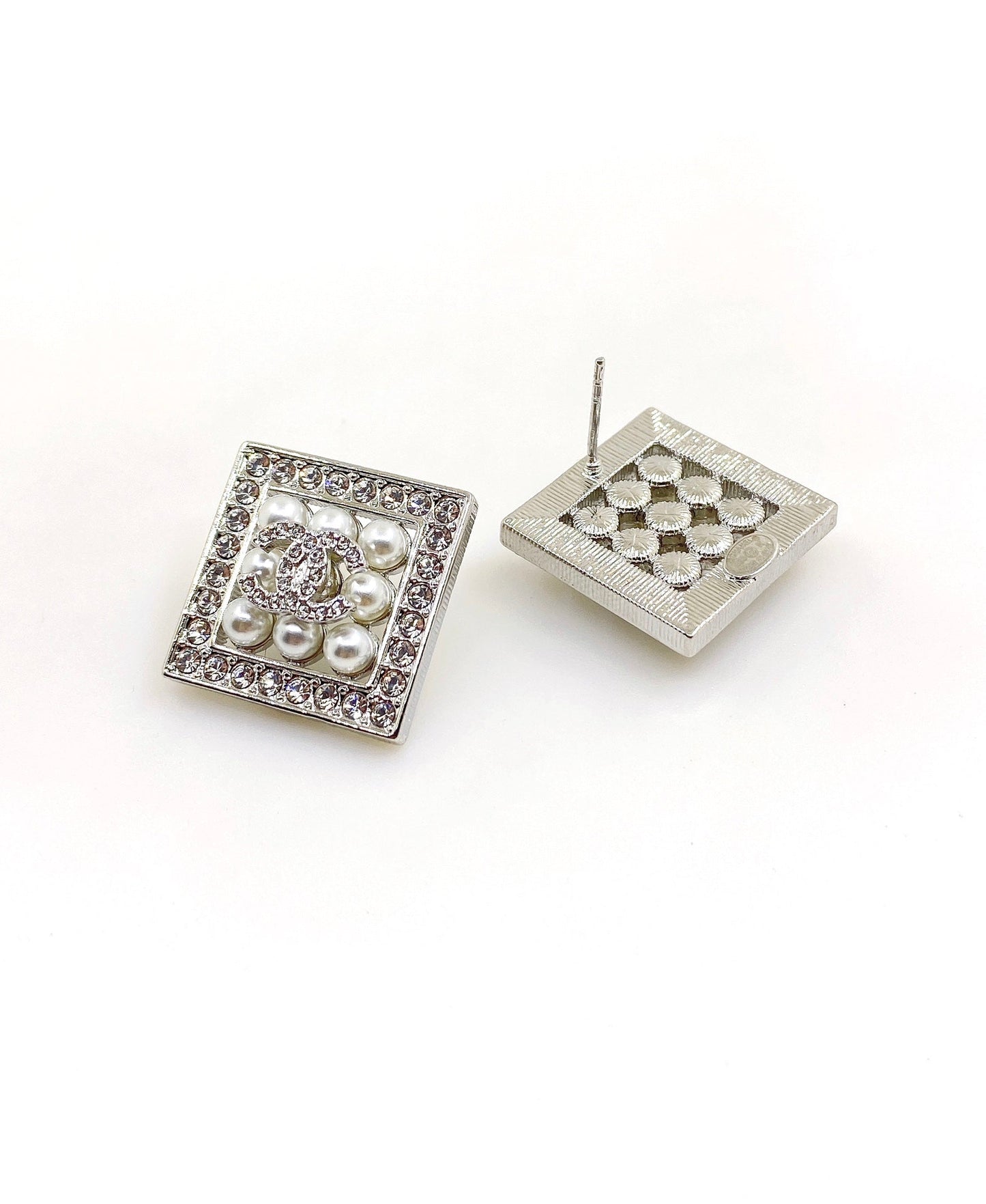 Chanel Square Diamond 18K Gold Earrings