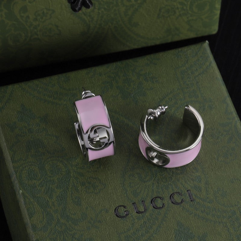 Gucci Double Color Enamel 18K Gold Earrings