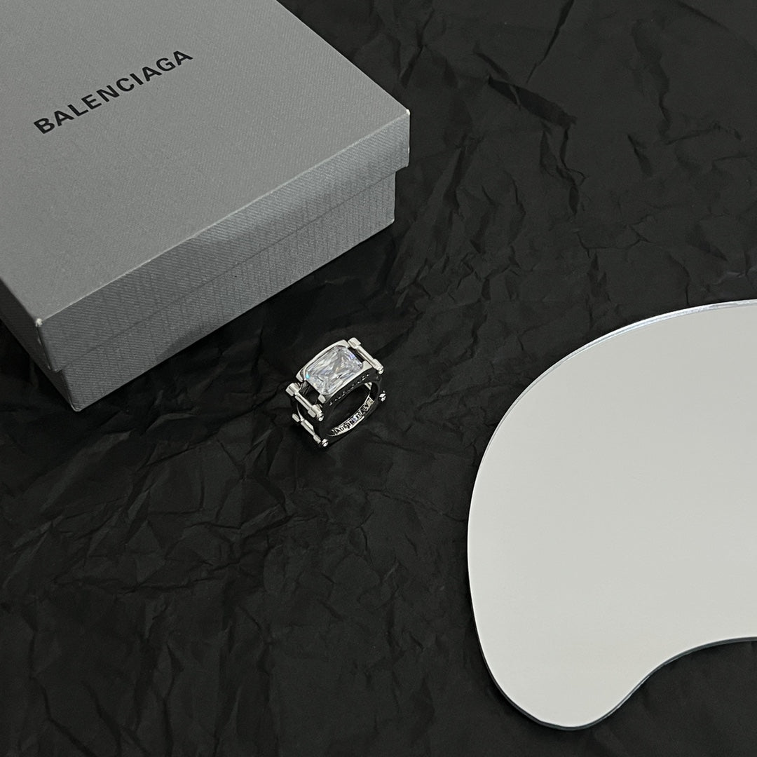 Balenciaga Crystal 18K Gold Ring