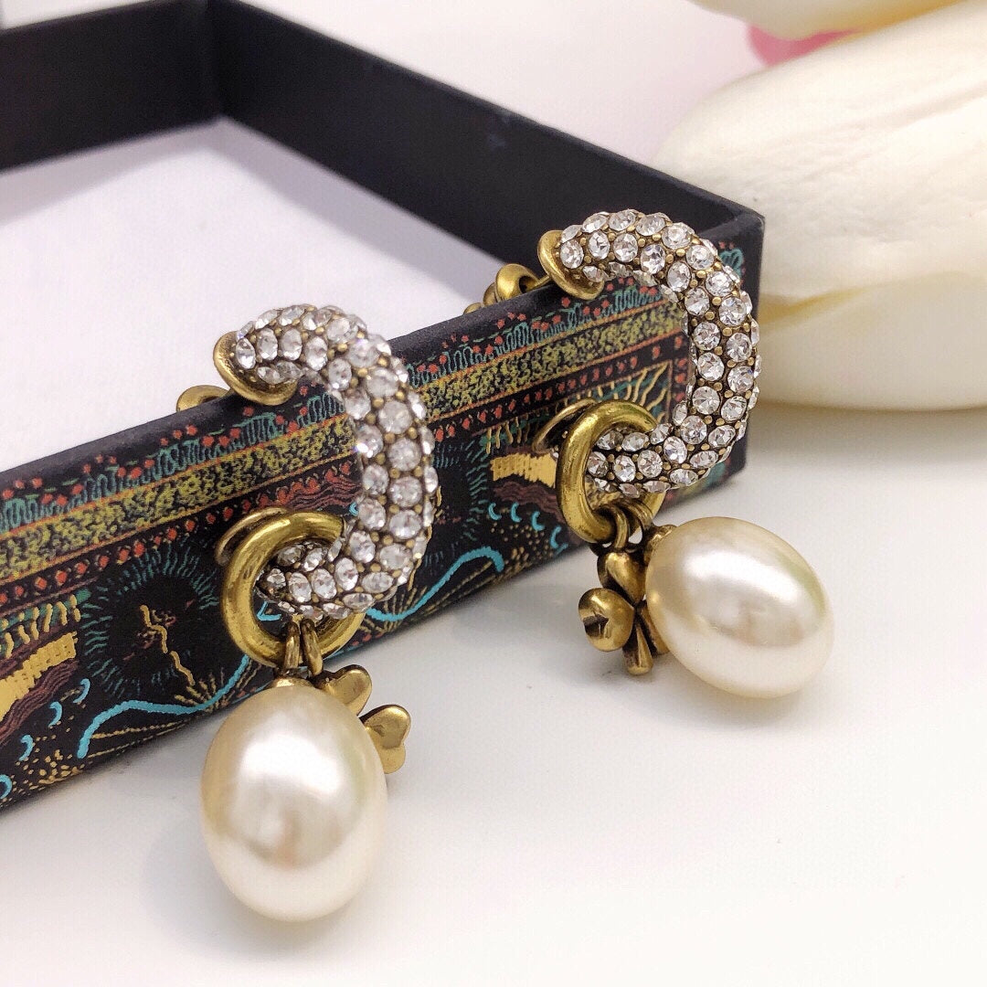 Dior March Grass Pearl Crystals 18K Gold Earrings