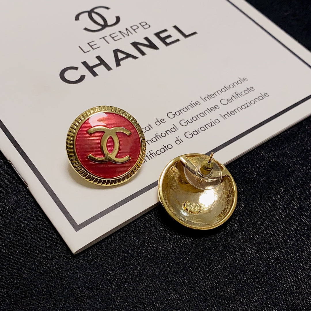 Chanel Red 18K Gold Earrings