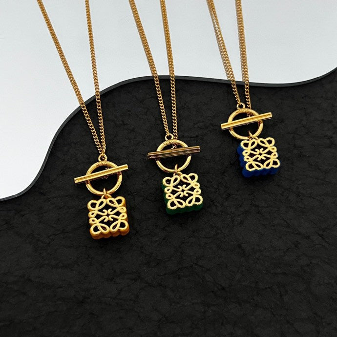 LOEWE Anagram Pendant 18K Gold Necklace