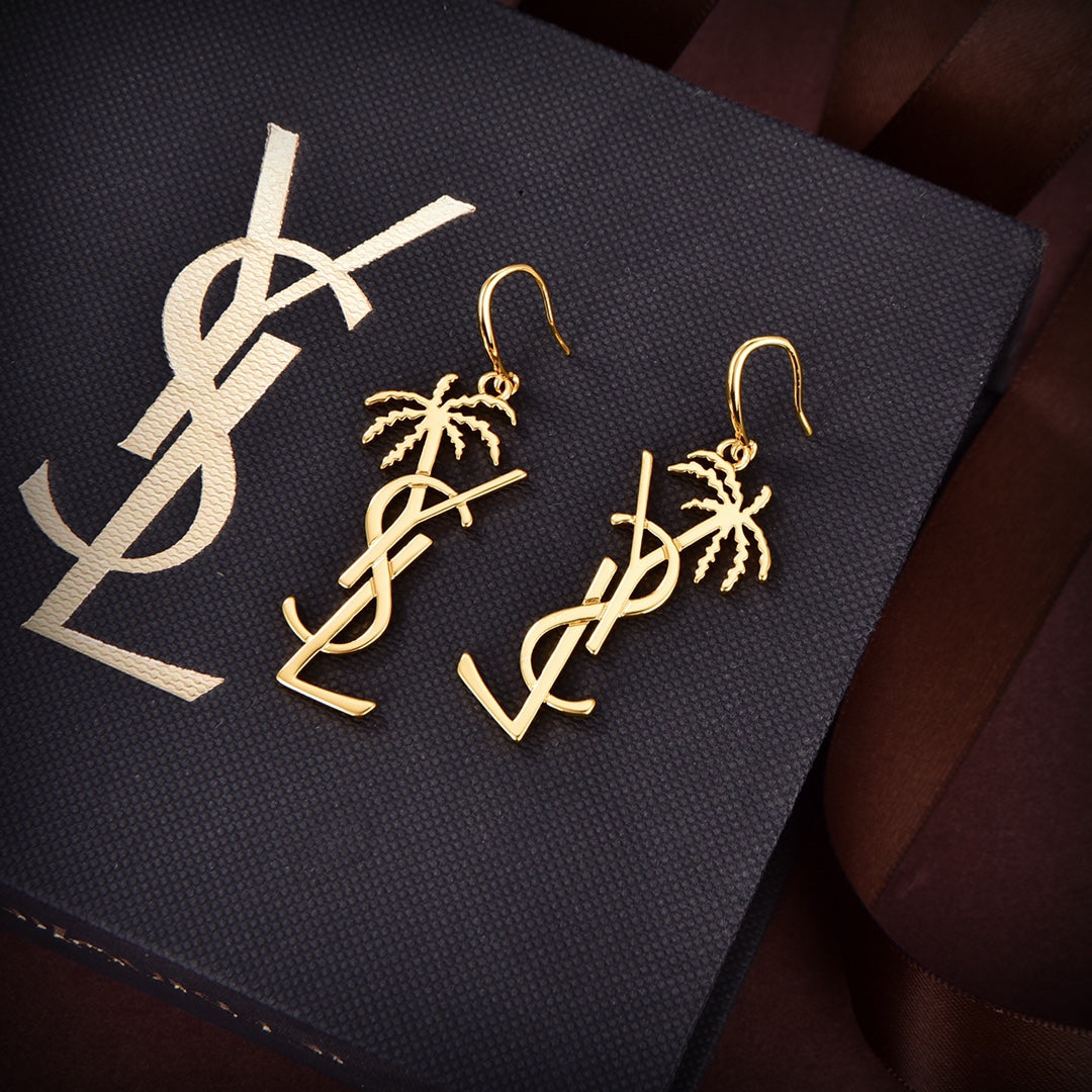 YSL Monogram Palmier Statement 18K Gold Earrings