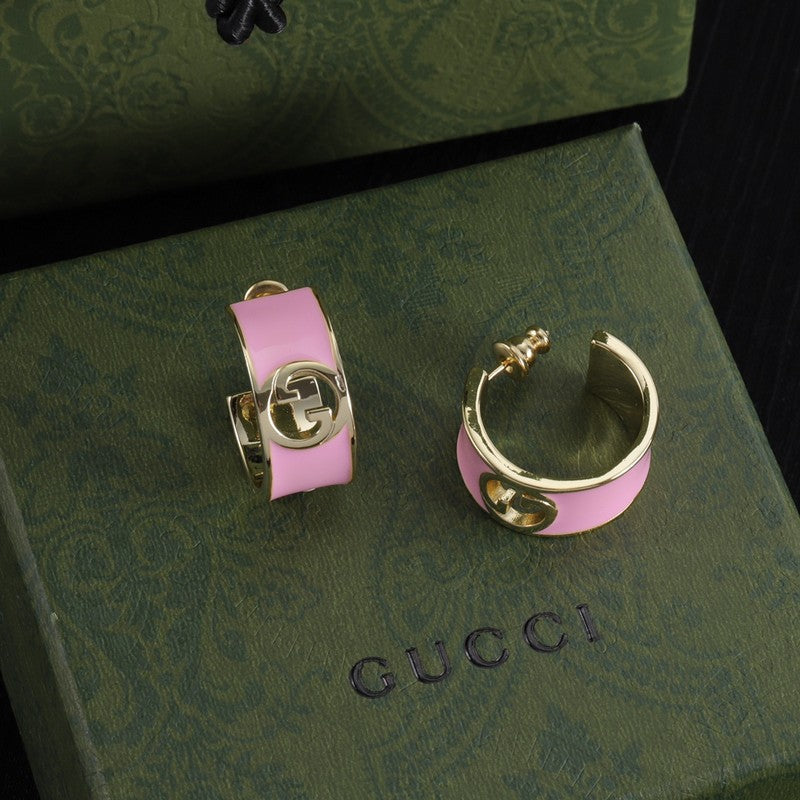 Gucci Double Color Enamel 18K Gold Earrings