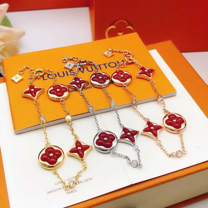 Louis Vuitton Blossom Red Flower 18K Gold Bracelet