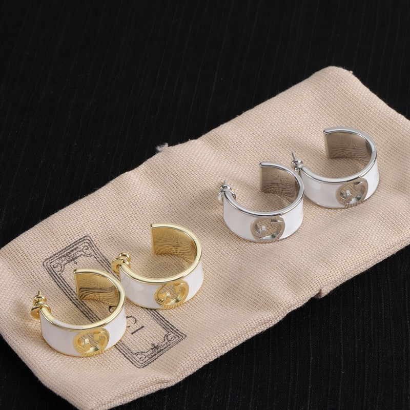 Gucci Double Color Enamel 18K Gold Earrings