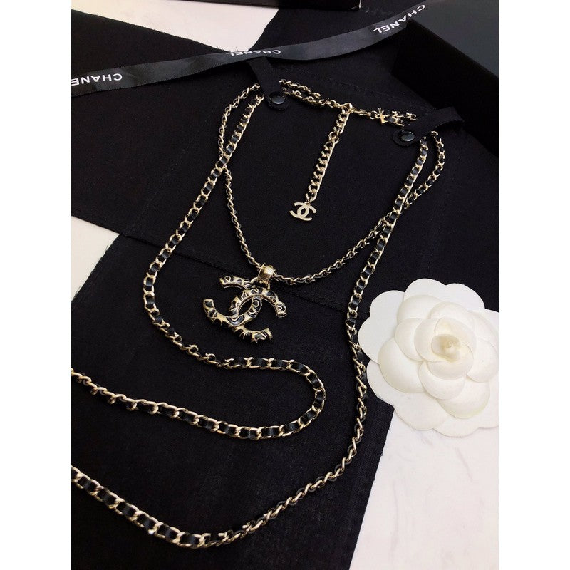Chanel Long Leather 18K Gold Necklace
