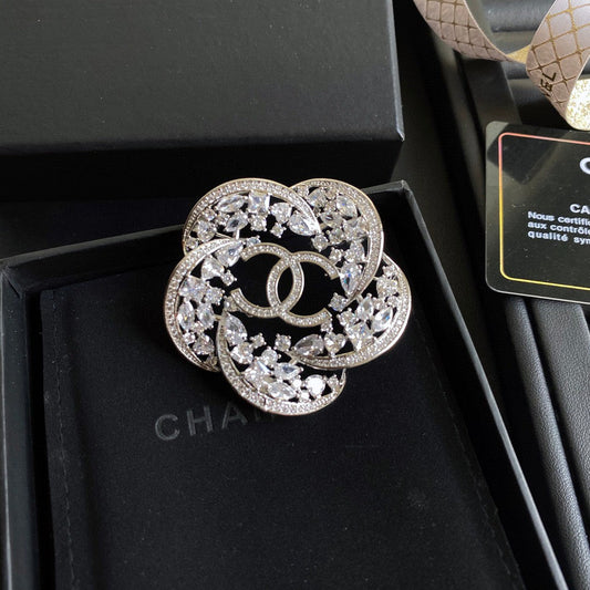Chanel Camellia Crystals 18K Gold Brooch