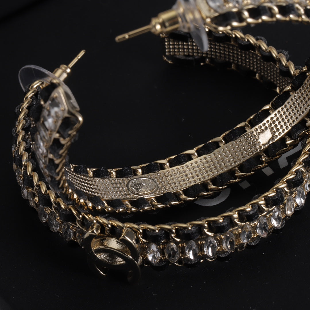 Chanel Leather Chain 18K Gold Earrings