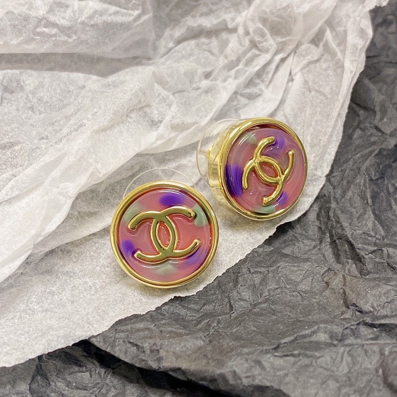 Chanel Colorful Round 18K Gold Earrings