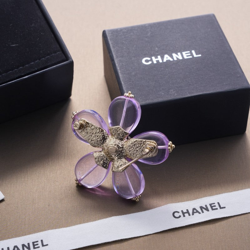 Chanel Pink & Purple 18K Gold Brooch