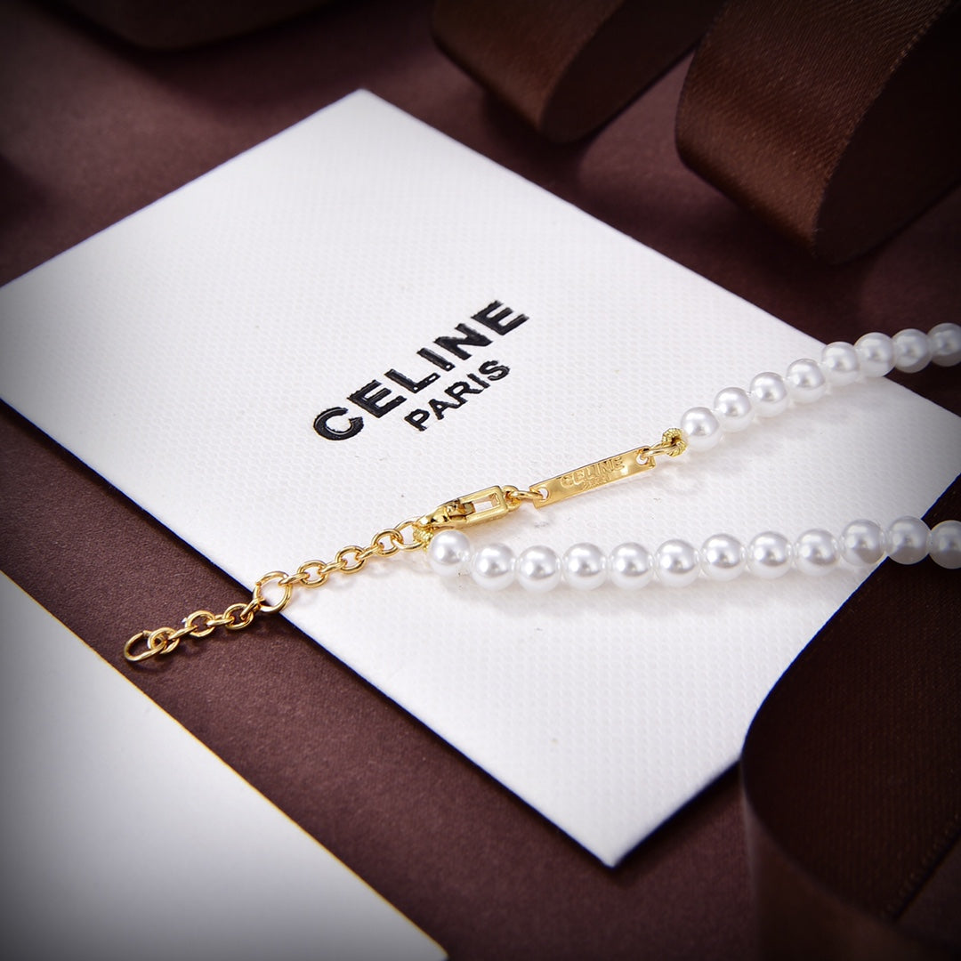 Celine Paris Pearl 18K Gold Necklace