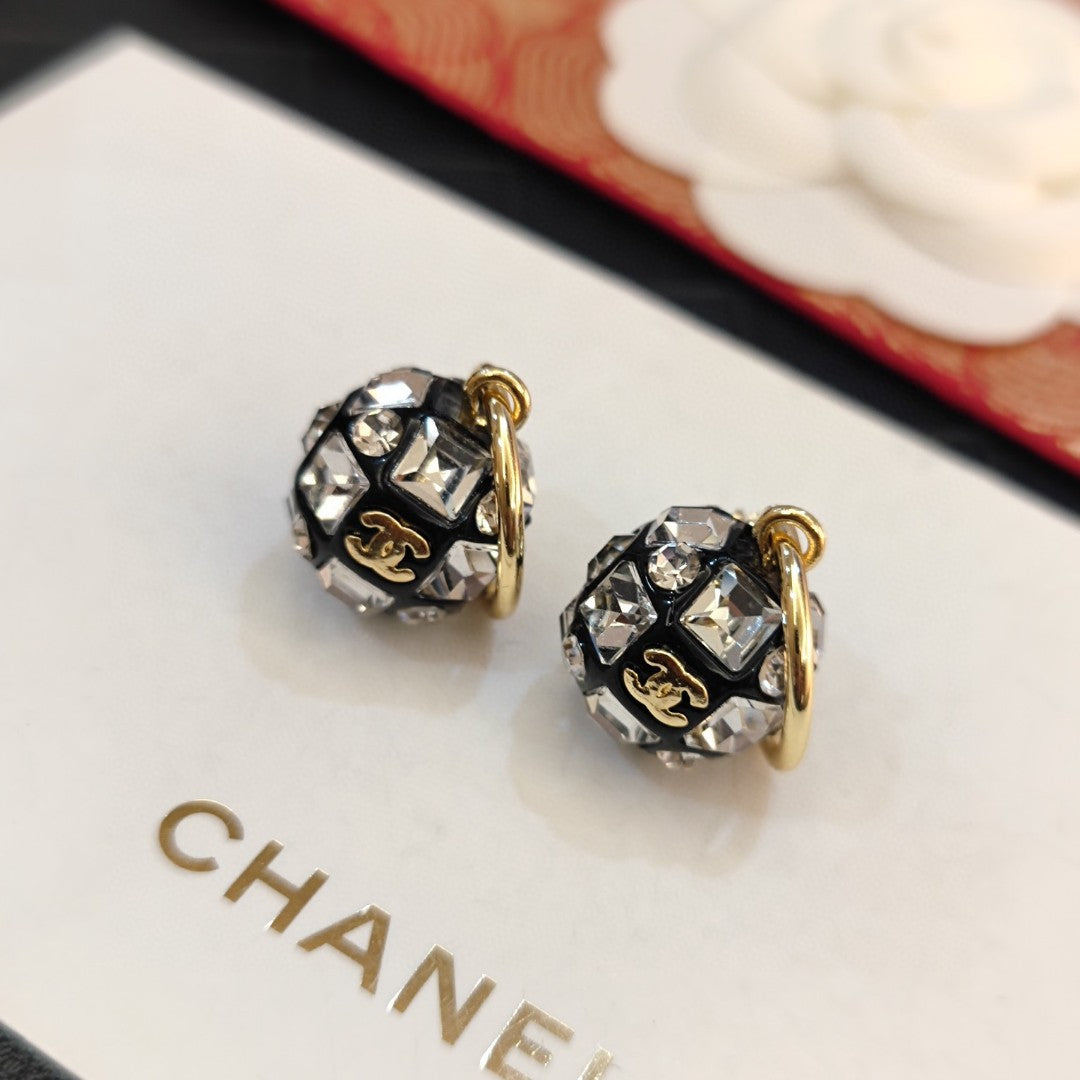 Chanel Round Crystals 18K Gold Earrings