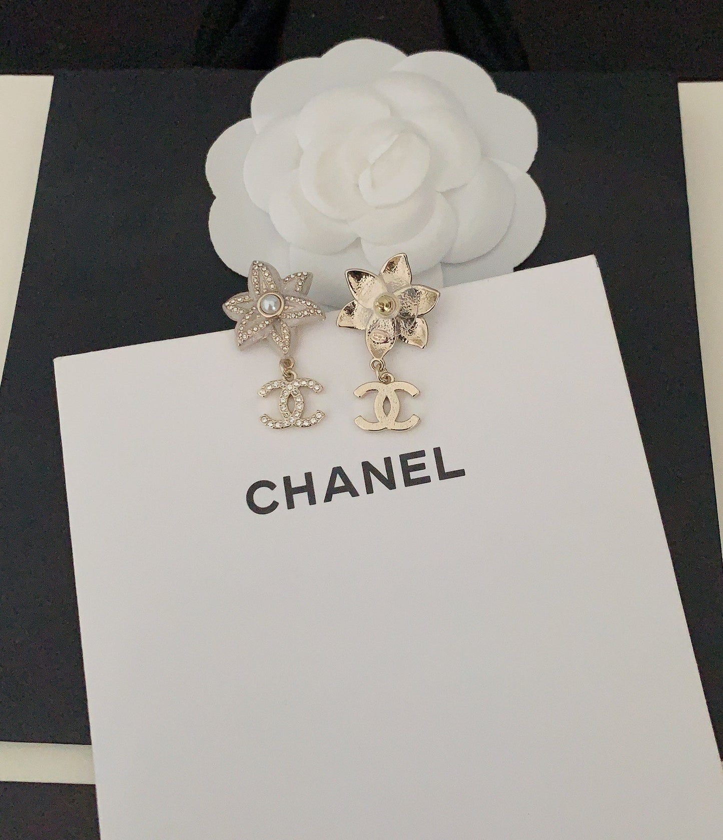Chanel Camellia Pendant 18K Gold Earrings