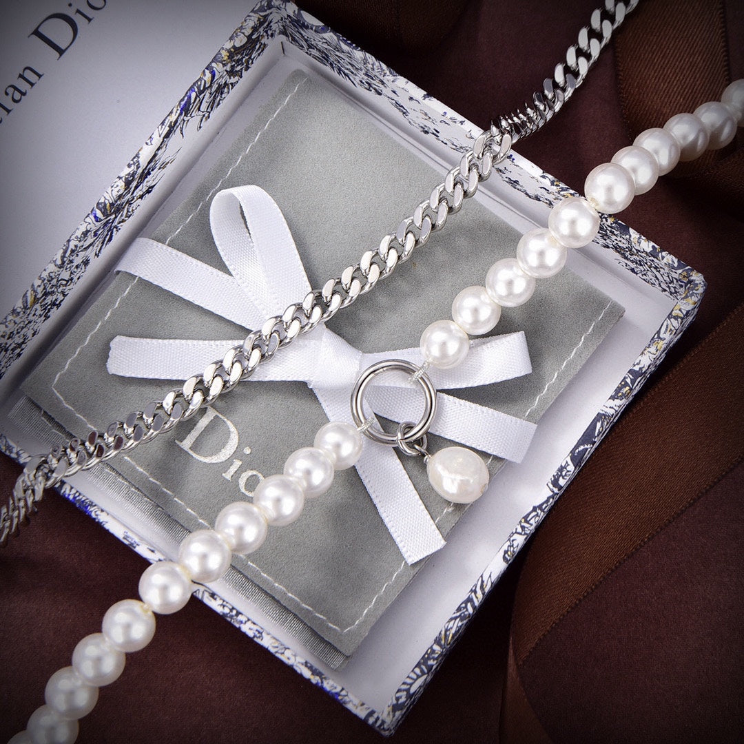 Dior Celine Gourmette Pearls 18K Gold Necklace