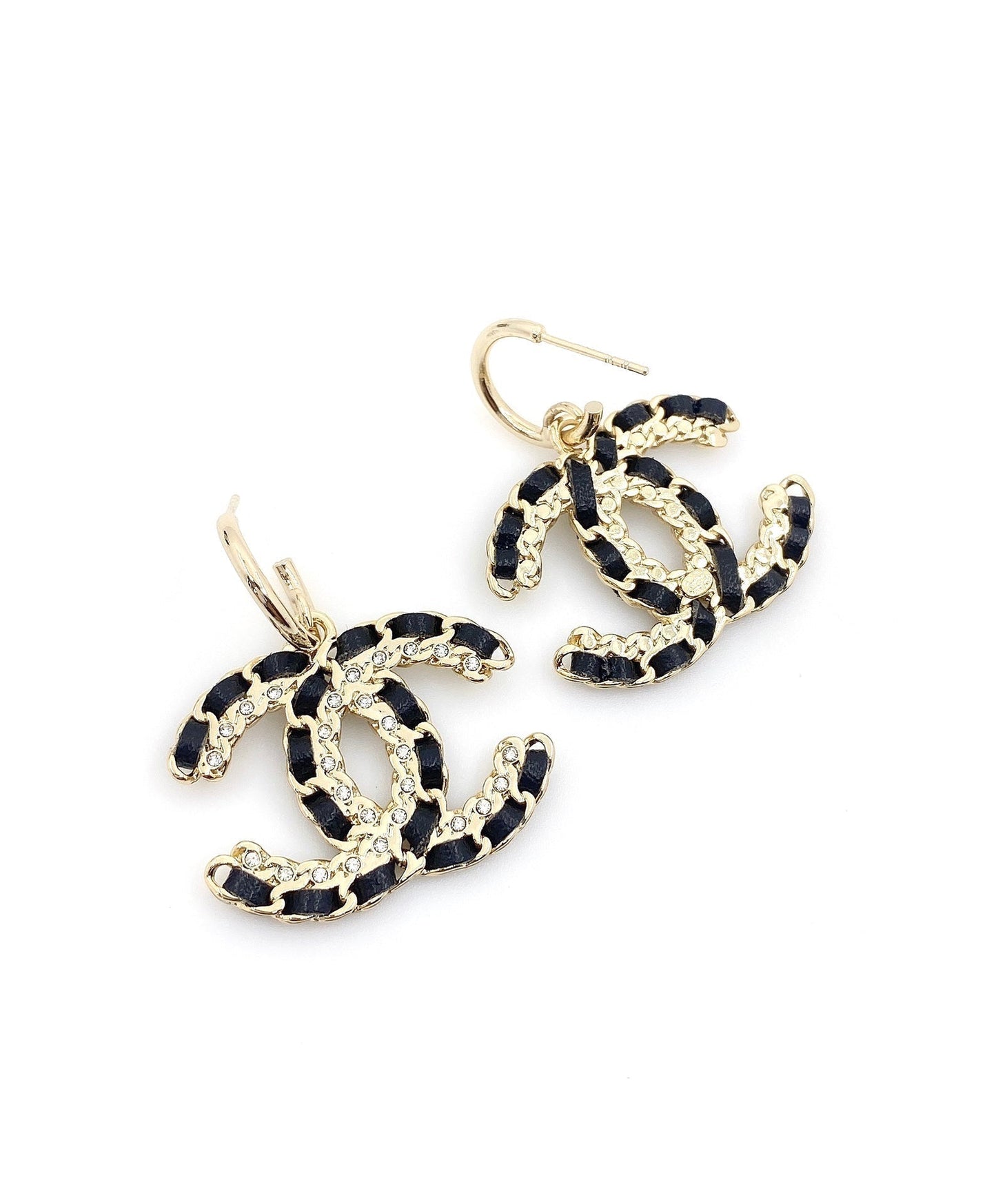 Chanel Pendant Leather 18K Gold Earrings