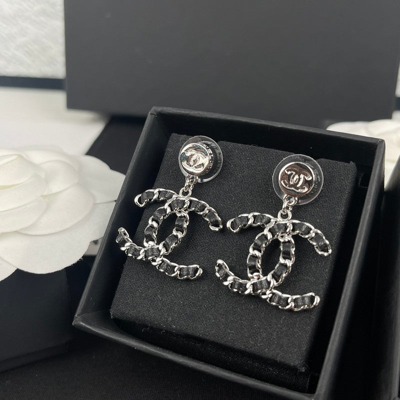 Chanel Leather Gold 18K Gold Earrings