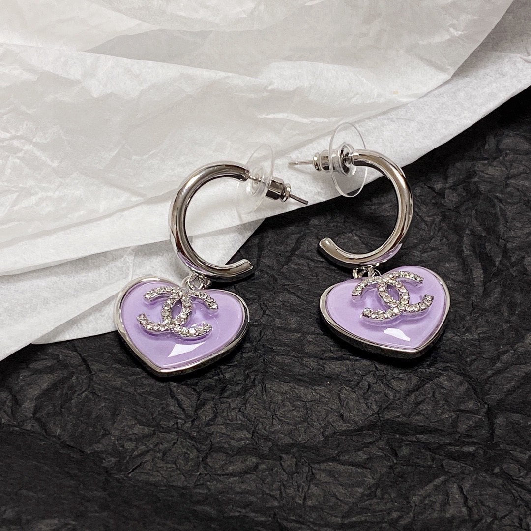 Chanel Purple Heart 18K Gold Earrings
