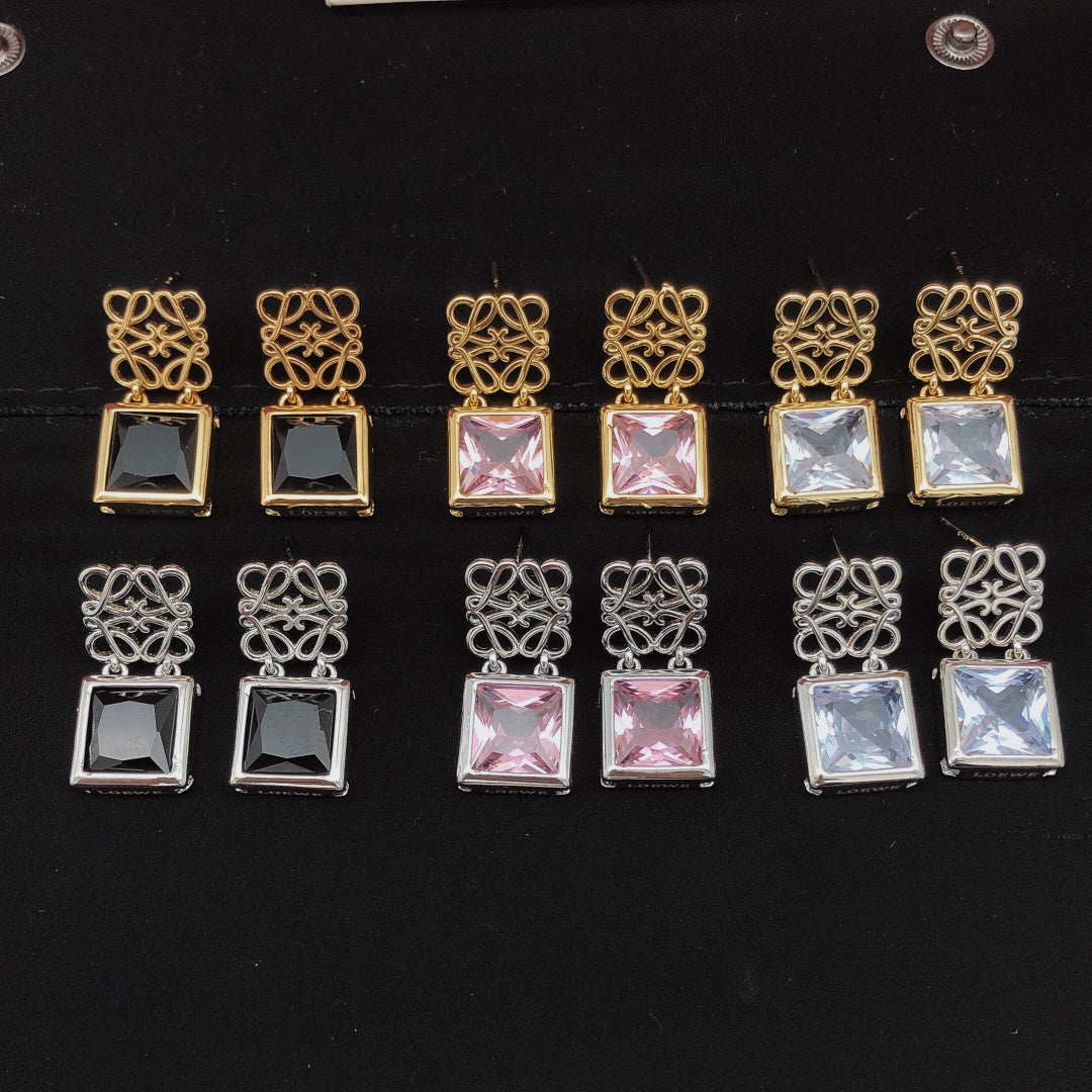 LOEWE Anagram Crystal 18K Gold Earrings