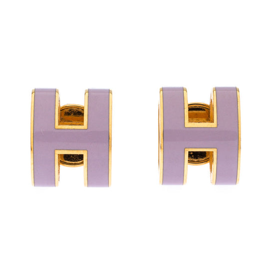 Hermes Mini Pop Purple 18K Gold Earrings